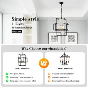 Lampadario a Sospensione Industriale Stile Fattoria con 4 Luci Regolabili in Altezza, Lanterna in Metallo per Sala da Pranzo - Product Image 5