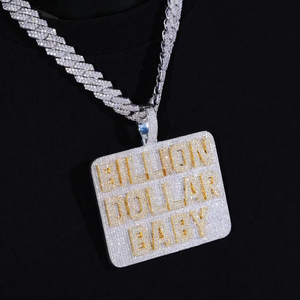 <b>Silver</b> Moissanite Custom Name <b>Pendant</b> Large Rectangular Design Iced Out Statement Jewelry <b>For</b> <b>Men</b> moissanite custom letter - Product Image 1