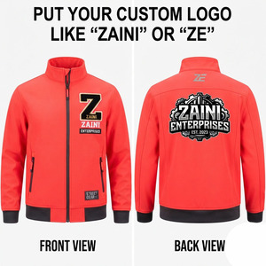 Veste Softshell ZAINI Premium 220 GSM en polyester élasthanne, rouge et noir, avec poignets côtelés, fermeture éclair intégrale, capuche professionnelle, écologique et respirante - Product Image 1