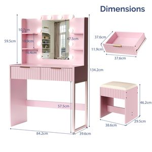 Set da toeletta con 2 cassetti e 4 ripiani in truciolato rosa con finitura melaminica, 10 lampadine a tre tonalità e multipresa - Product Image 5