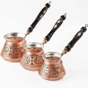 ชุดกาแฟทองแดงตุรกีโบราณแบบราชวงศ์ลายตอก 4 ชิ้น พร้อมด้ามจับทองเหลืองลายฉลุ ชุดกาน้ำชาเซซเว อิบริก - Product Image 5