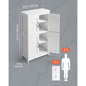 Mobiletto da Bagno Moderno a 4 Ripiani con 4 Ante, Organizzatore in MDF Regolabile, Arredamento Moderno per Bagno - Product Image 3