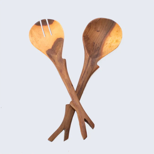 Ensemble de service à salade en bois d'olivier artisanal de luxe, cuillère et fourchette en bois naturel, ustensiles de service écologiques pour la maison et les restaurants - Product Image 2