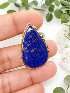 Natural <b>Lapis</b> <b>Lazuli</b> Brass Groove Pendant | Vintage Bezel Setting Handmade Gold Plated Gemstone Pendant | Women's Wholesale - Product Image 1