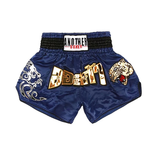 Pantalones Cortos de Boxeo Muay Thai para Hombre, Color Azul, con Estampado Dorado y Bordado de Tigre, Corte Regular, Elásticos, para Artes Marciales - Product Image 1