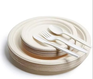 Platos Desechables Compostables para Eventos al Aire Libre y Reuniones Familiares, Platos Redondos de 9 Pulgadas de Bagazo para Comidas Combinadas y Bocadillos - Product Image 1