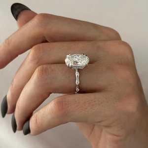 5 Carat Oval Lab Grown <b>Diamond</b> Natured Inspire Organic Engagement <b>Ring</b>: 14k White Gold, IGI Certified - Product Image 3