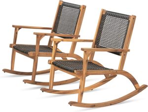 Ensemble de chaises à bascule d'extérieur modernes en teck massif avec table d'appoint, mobilier de jardin et de véranda en corde tressée, fabricant indonésien - Product Image 2