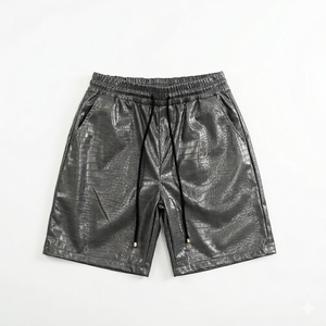 Shorts en cuir synthétique imitation crocodile personnalisés pour hommes, streetwear hip hop, coupe ample, taille élastique, shorts cargo d'été - Product Image 3