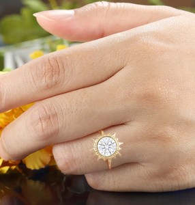Round Cut Moissanite <b>Ring</b> 925 Sterling <b>Silver</b> Engagement <b>Ring</b> Brilliant <b>Solitaire</b> Dainty Minimalist Wedding Promise <b>Ring</b> - Product Image 2