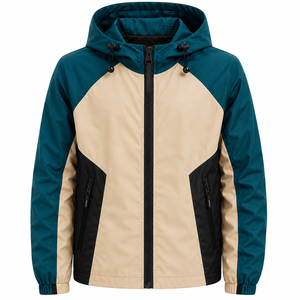 Veste coupe-vent à capuche pour homme, style color block, fermeture éclair, vêtement d'extérieur décontracté, léger, en polyester, pour l'automne - Product Image 3