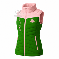 Alpha |   Kapa |   Gilet matelassé Alpha Sorority sans manches zippé, style universitaire, col montant, chaud et confortable