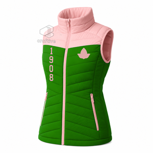 Alfa |   Kapa |   Chaleco acolchado Alpha Sorority con cremallera, sin mangas, estilo universitario, cuello alto, ropa exterior cálida - Product Image 2