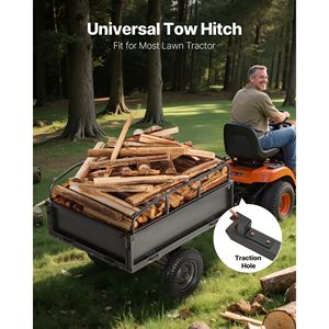 10 Cu. Rimorchio da Giardino in Acciaio con Capacità di 500 Libbre, Carrello Ribaltabile con Pneumatici da 14 Pollici, Rimorchio per ATV/UTV con Meccanismo di Traino Manuale - Product Image 3