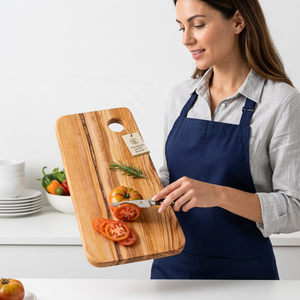 Planche à découper en bambou écologique, jetable, résistante au lave-vaisselle, avec poignée en bois, artisanale, pour servir en cuisine, pour pizza - Product Image 1