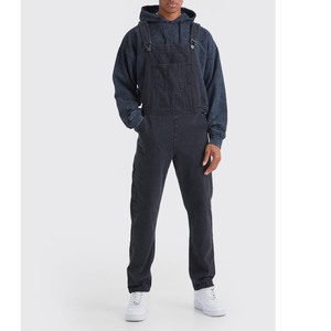 Overoles de Mezclilla Azul Claro para Hombre, Rotos y Desgastados, de Cintura Alta, Estilo Casual, de Pierna Recta, de Algodón, Estilo Veraniego - Product Image 3