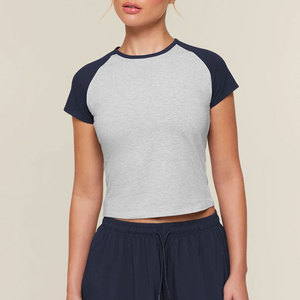 Training Exercise <b>Raglan</b> Sleeves Crop Length Short Sleeve Running Workout Sportswear Tight-Fitted T-Shirt Crop <b>Top</b> - Product Image 1