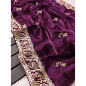 Sai Creation Designer Multi-Tread Embroidery Coding Sequins Work <b>Saree</b> in <b>Purple</b> Size M for Indian & Pakistani Fashion - Product Image 3