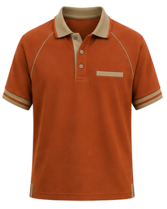 Camiseta Polo Personalizada para Hombre en Color Beige Anaranjado Quemado, Camiseta Polo de Golf Informal de Manga Corta, Transpirable, Mezcla de Algodón - Product Image 1