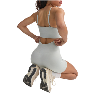 Wholesale Women Seamless Gym Set Backless Sports Bra Padded Yoga Shorts Fitness Workout Activewear Stretch Training Outfit - Product Image 2