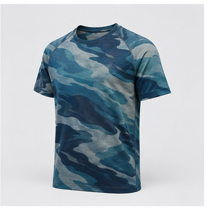 เสื้อยืดคอกลมแขนสั้นลายพรางสีเขียวอมฟ้าแบบกำหนดเองสำหรับผู้ชาย รุ่น MTS-CAMO-0025 - Product Image 4