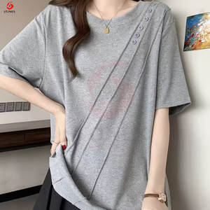 เสื้อยืดคอกลมโอเวอร์ไซส์สำหรับผู้หญิง ผ้าฝ้าย 100% ระบายอากาศได้ดี เป็นมิตรกับสิ่งแวดล้อม แขนสั้น ทรงบ็อกซี่ ทันสมัย - Product Image 2