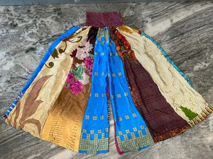 Bohemian Patchwork Silk <b>Harem</b> Pants Women High Waist Loose Full Length Elastic Waist Multi Color Layered Palazzo <b>Trousers</b> - Product Image 5