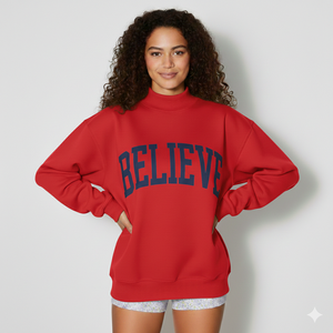 <b>Women's</b> Winter Casual <b>Long</b> Sleeve Mock Neck Fleece <b>Sweatshirt</b> Solid Color Eco-Friendly & Breathable Polyester/Cotton Blend - Product Image 6