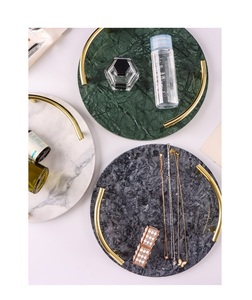 <b>Black</b> Marble <b>Tray</b> With Metal Handle for Restaurant Coffee Table Top <b>Tray</b> Custom Size Marble Fruits Storage <b>Serving</b> <b>Tray</b> Hot Sale - Product Image 1