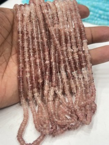 Perles de pierres précieuses de haute qualité pour la fabrication de bijoux, 17 pouces, quartz fraise rose naturel ombré, forme Heishi lisse, taille 6-7 mm - Product Image 3