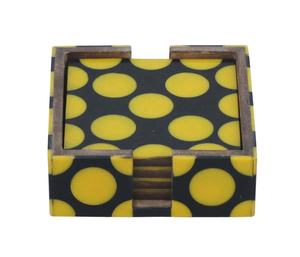 High Quality Black Ivory Resin <b>Coaster</b> Set Square Pattern Doctor Sign Design Kitchen Table Mat Made of <b>Slate</b> Macrame 4 Pieces - Product Image 2