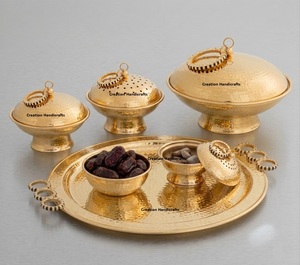 Gold Hammered Casserole Set with Lid Decorative Dates Bowl Bakhoor Burner <b>Tray</b> Brass Serving Chafing Dish Ramadan Decor - Product Image 6