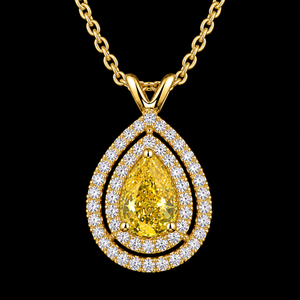 Collier pendentif en diamant jaune de laboratoire taille poire certifié IGI, double halo, pour fiançailles, anniversaire, mariage, plaqué rhodium - Product Image 2