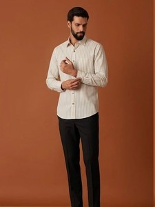 Enovate Men's Striped Dress Shirt Full Sleeve Turn-<b>down</b> Collar Cotton Poplin Anti-Wrinkle Smart Casual Spring - Product Image 2