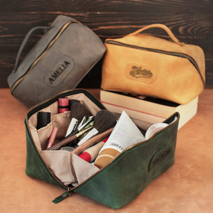 Wholesale Genuine Leather Toiletry Bag Mens Dopp <b>Kit</b> Travel Wash Bag <b>Shaving</b> <b>Kit</b> Organizer Bulk Price Factory TYG-0258 - Product Image 1