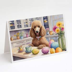 Whimsical A7 Tamaño 5x7 Tarjetas de notas en blanco Paquete de 8 Tarjetas de felicitación de caniche de Pascua con sobres para escritura de notas decorativas - Product Image 1