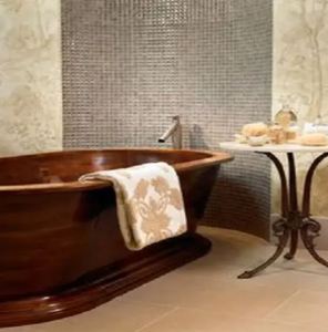 Freestanding Wooden Bathtub Oval Soaking Tub Vintage Bathroom Spa Tub for Residential Renovation -Indian Home Crafts - Product Image 5