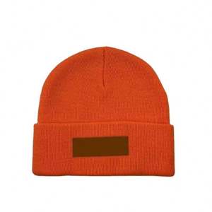 <span class=keywords><strong>Orange</strong></span> Einfarbige Strickmütze Unisex Wintermütze mit Umschlagbund Geripptes Acryl Lässiger Stil Erwachsene 56-58CM - Product Image 1