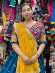 Ensemble Lehenga Choli indien traditionnel bleu en coton brodé, longueur ras du sol, coupe classique, pour femme, tenue de mariage, anti-humidité - Product Image 2