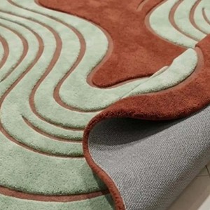 Tapis de sol à contour irrégulier, moderne, vert et marron, abstrait, en laine, forme organique, tufté, décoration minimaliste pour la maison, doux - Product Image 3