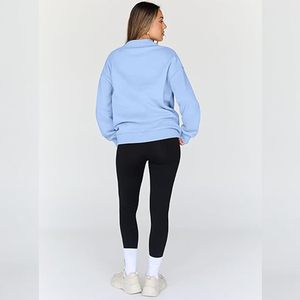 Custom Logo Sky Blue Crewneck Sweaters Oversized Embroidered <b>Mock</b> Neck Sweatshirt <b>Turtleneck</b> Sweatshirts Gym Wear Tops for Women - Product Image 2