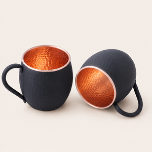 Luxury Black Matte Moscow Mule <b>Mugs</b> Set of 2 Pure Hammered Copper Cups with Rose <b>Gold</b> Rims Metal Cocktail <b>Mugs</b> for Beer - Product Image 5
