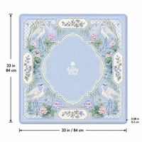Tapis de Mahjong et de Poker Américain Personnalisé de Luxe en Néoprène Premium Bleu Chinoiserie Grue Lotus 33 Pouces – Coffret Cadeau Écologique de Boutique
