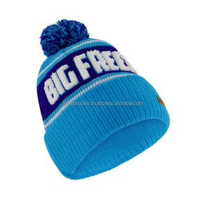 Designer Knitted Pom Pom Sport Bobble <b>Hats</b> Winter Knit Toque Rib Cuff Custom <b>Beanie</b> with Patches logo 100% <b>Wool</b> Unisex - Product Image 2