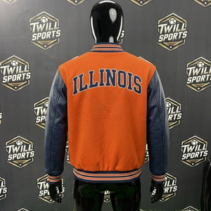 Chaqueta Varsity de Illinois para Hombre, Color Naranja, Cuero Sintético, Bordado Frontal, Mangas de Alta Calidad, Estilo Bomber, Ropa Casual de Otoño - Product Image 4