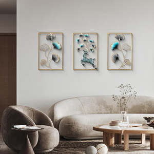 Ensemble de 3 décorations murales en métal, design feuille de cerf, cadre en laiton, décoration moderne pour la maison, décoration murale rectangulaire faite à la main - Product Image 5
