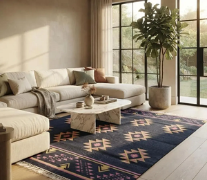 Southwestern Tribal Handwoven Wool Jute <b>Rug</b> Geometric <b>Boho</b> Carpet Rustic Farmhouse Floor Decor for Living Room Bedroom Hallway - Product Image 2