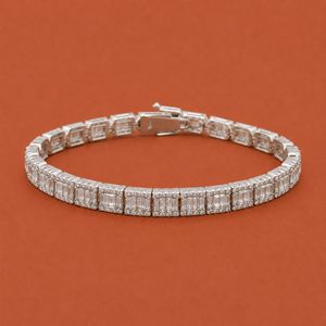 Bracelet tennis en argent S925 avec diamants Moissanite, maillons taille baguette, bordure pavée et design de luxe glacé - Product Image 1