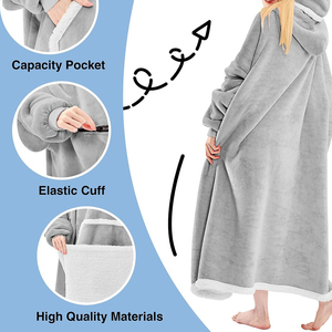 Peignoir en peluche portable 2026 gris doux à capuche une pièce avec poche, longueur intégrale et confortable - Product Image 5