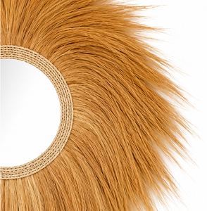 Round Rattan Decorative <b>Mirror</b> with Natural Grass Sunburst Frame Bohemian Handmade Wall Art for Home Living Room - Product Image 2